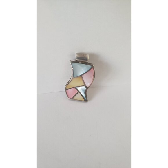 Vintage Stamped Pendant with Mother Of Pearl - Picture 1 of 10